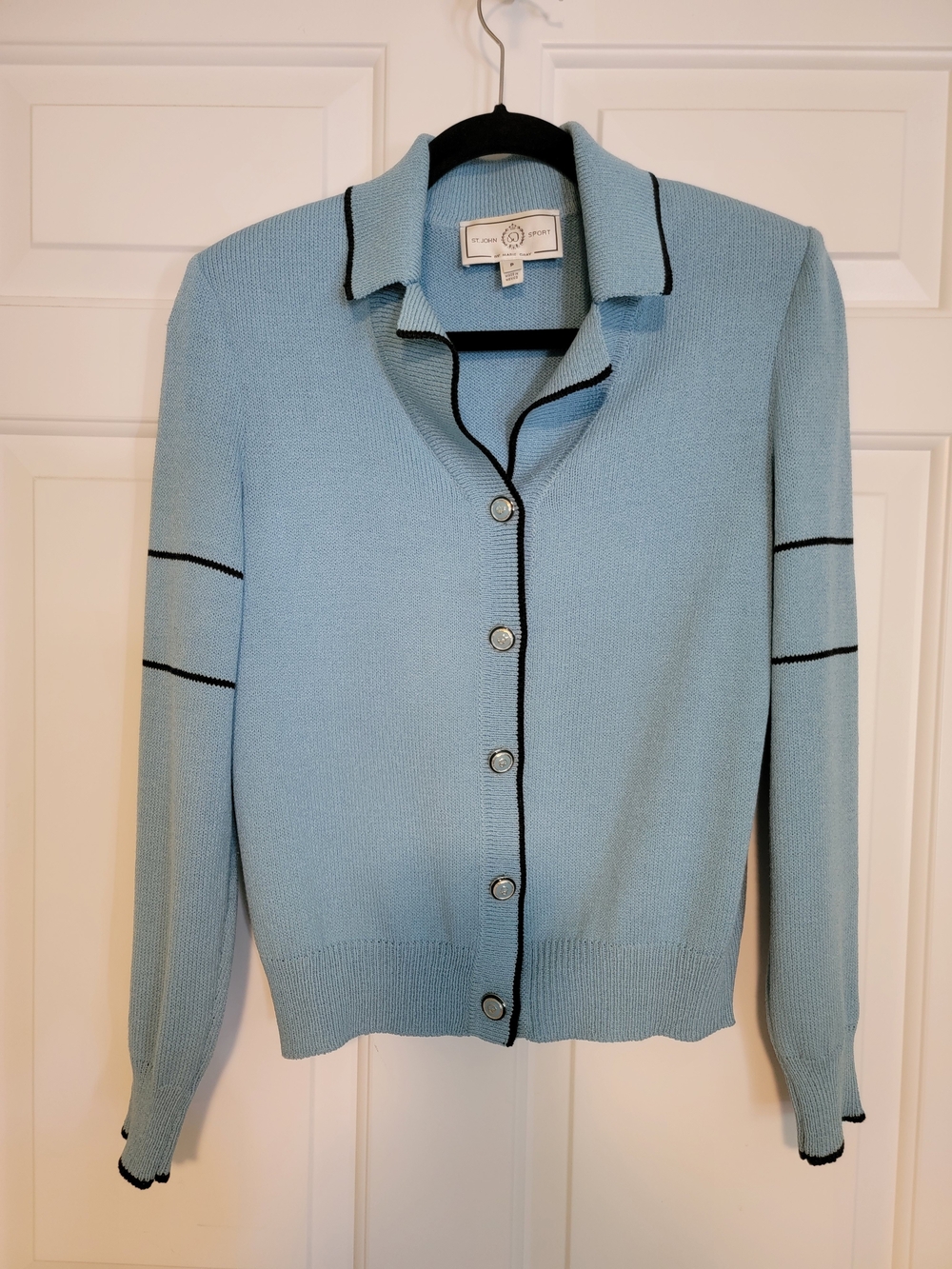 St. John Collection Light Blue Collared Cardigan Sweater